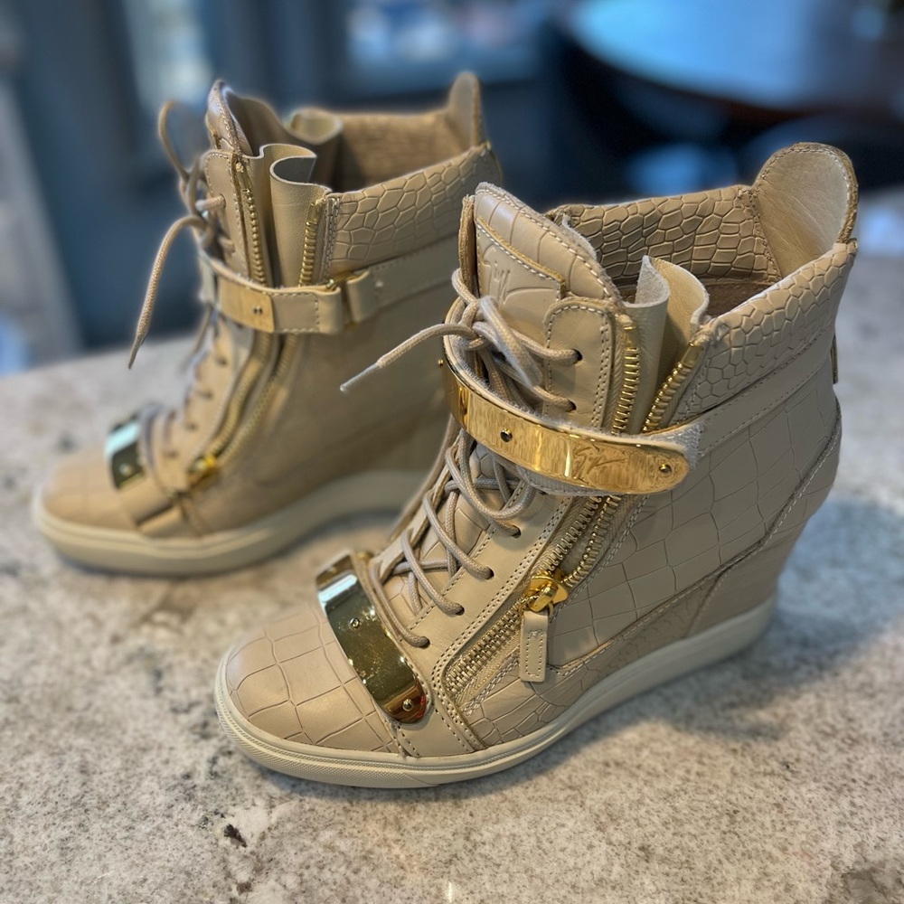 Giuseppe Zanotti Wedge Sneaker with Gold Bars
